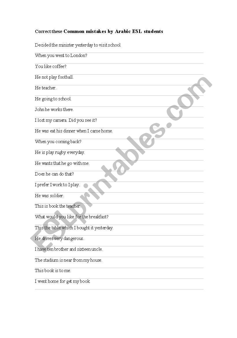 english-worksheets-arabic-speakers-common-esl-errors