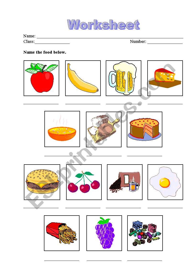 food worksheet