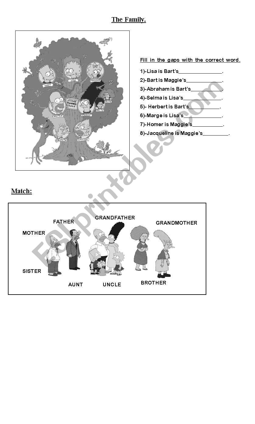 Family members (The simpsons) worksheet