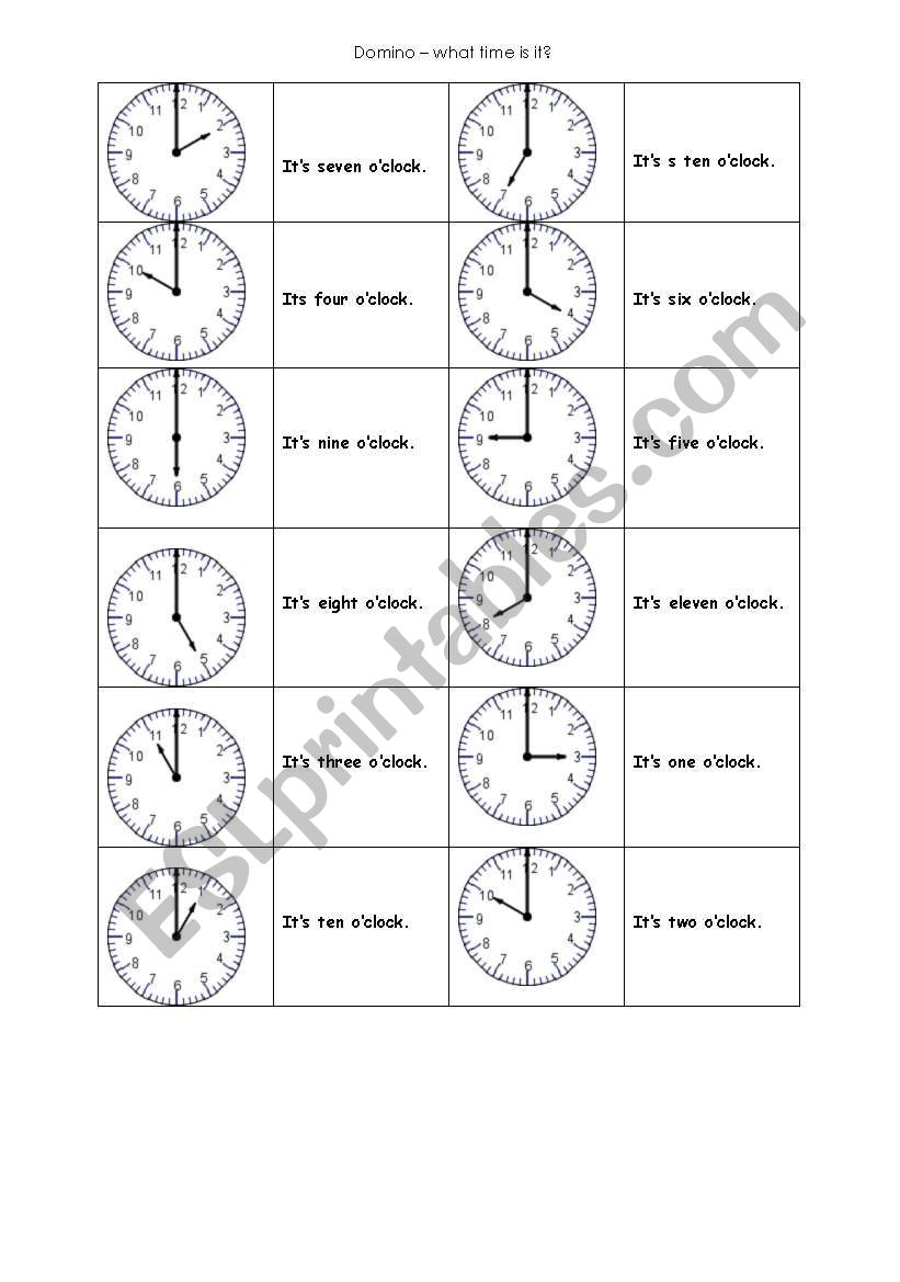 What time is it? domino worksheet