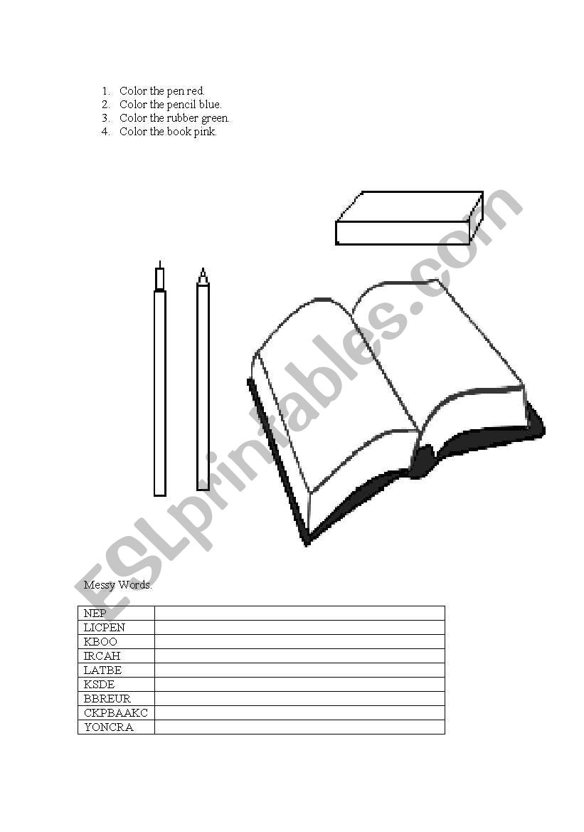 School objects worksheet