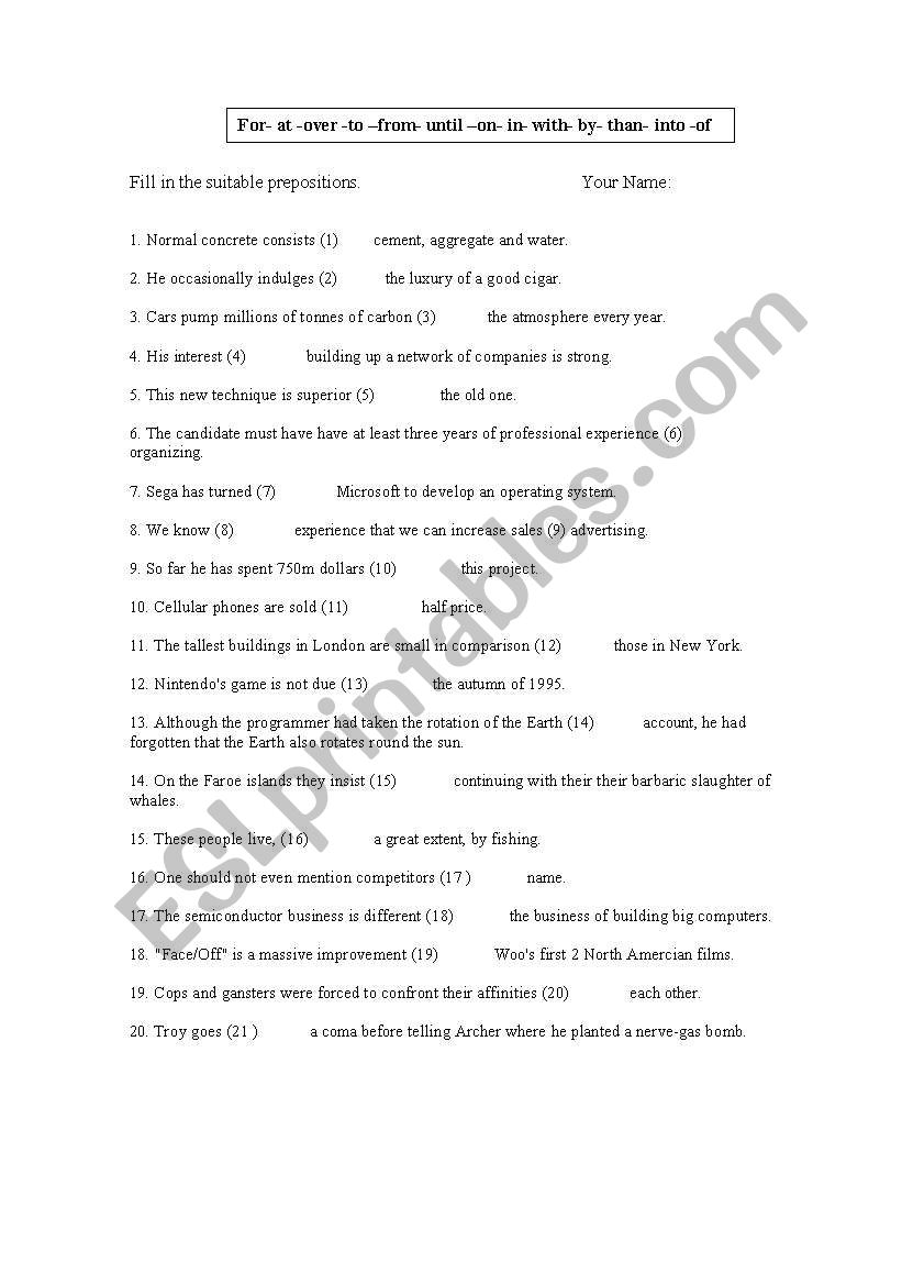 PREPOSITIONS 1 worksheet