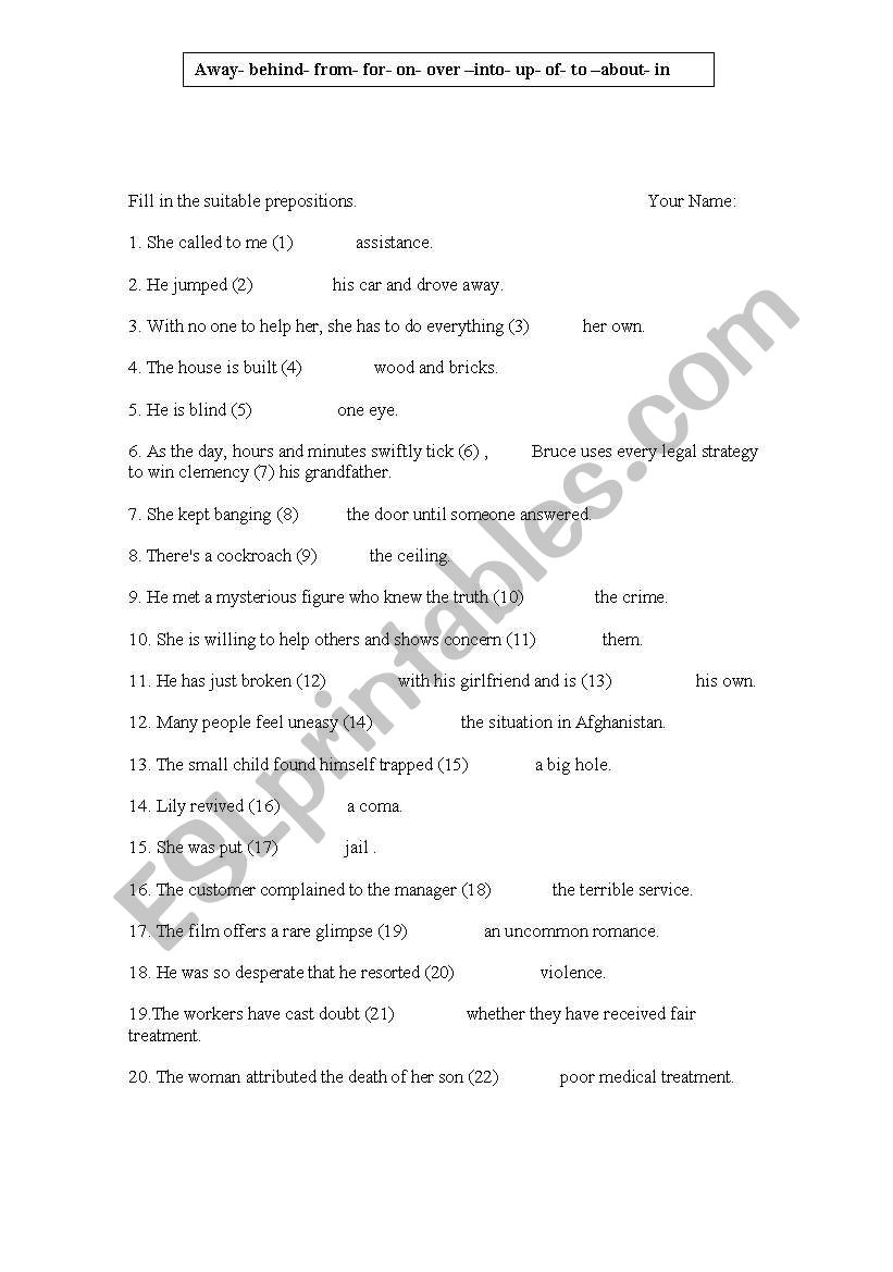 PREPOSITIONS 2 worksheet