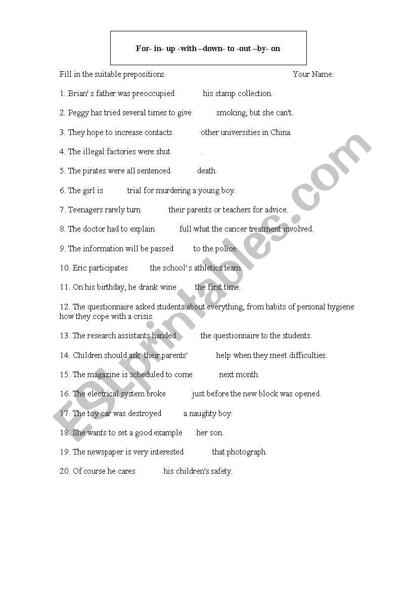 PREPOSITIONS 3 worksheet