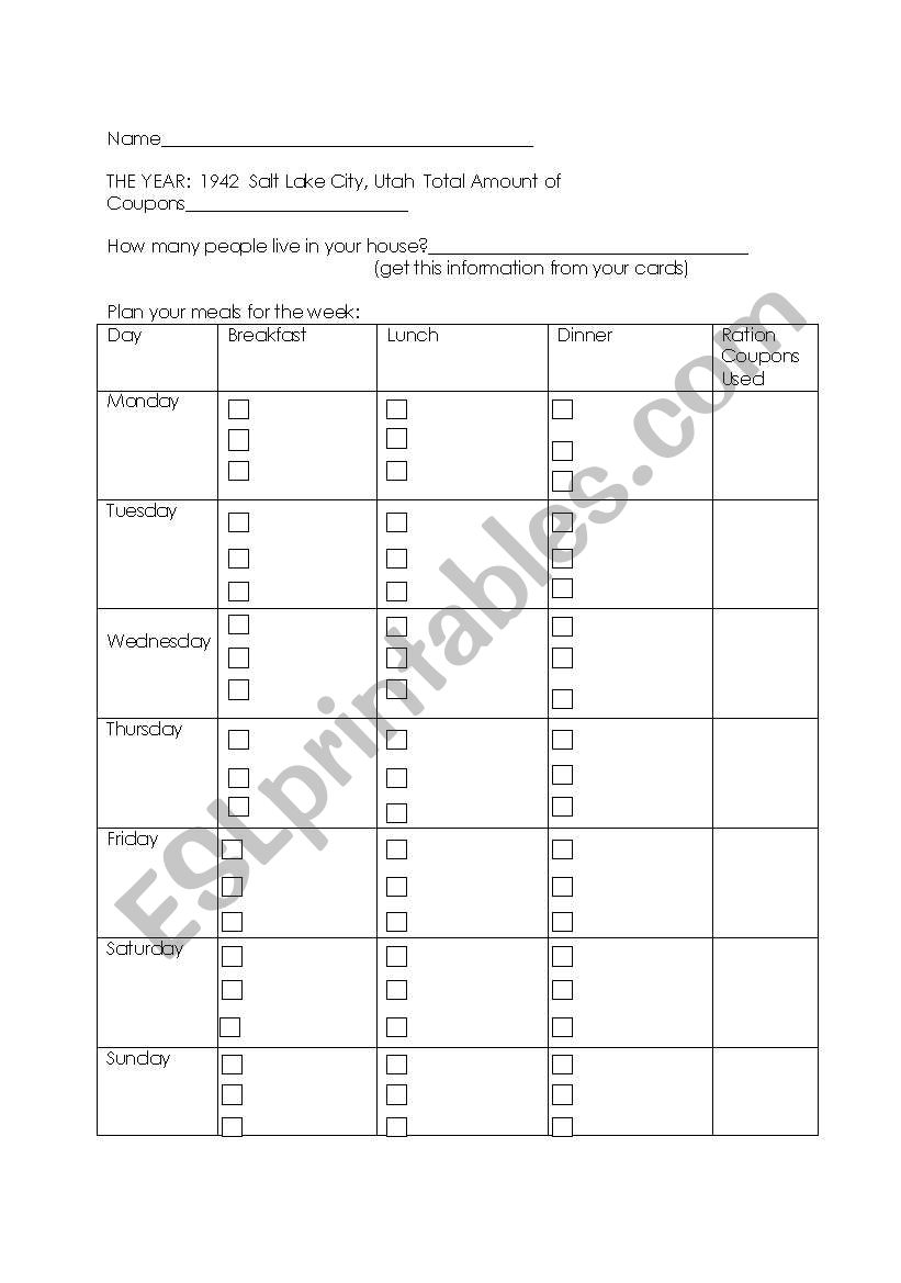 WW II Rationing Lesson worksheet