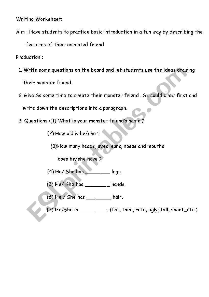 My Monster friend worksheet