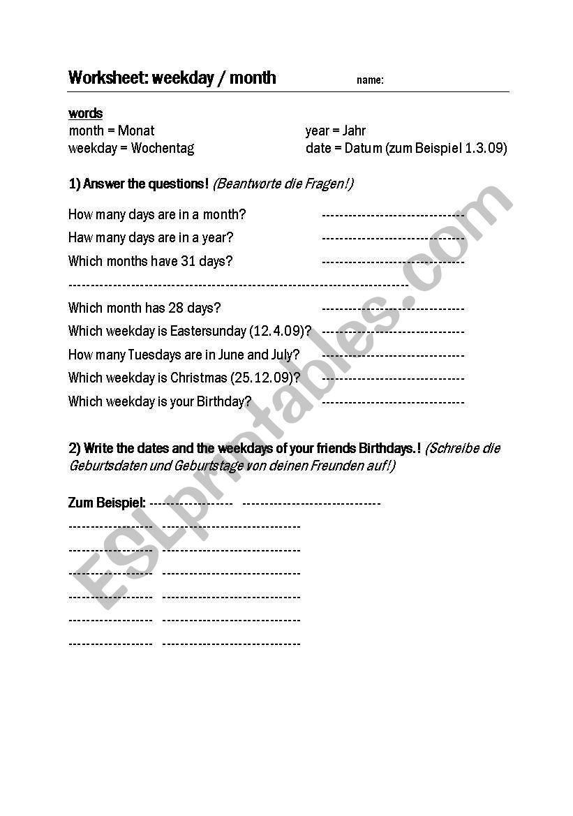 worksheet months, days worksheet