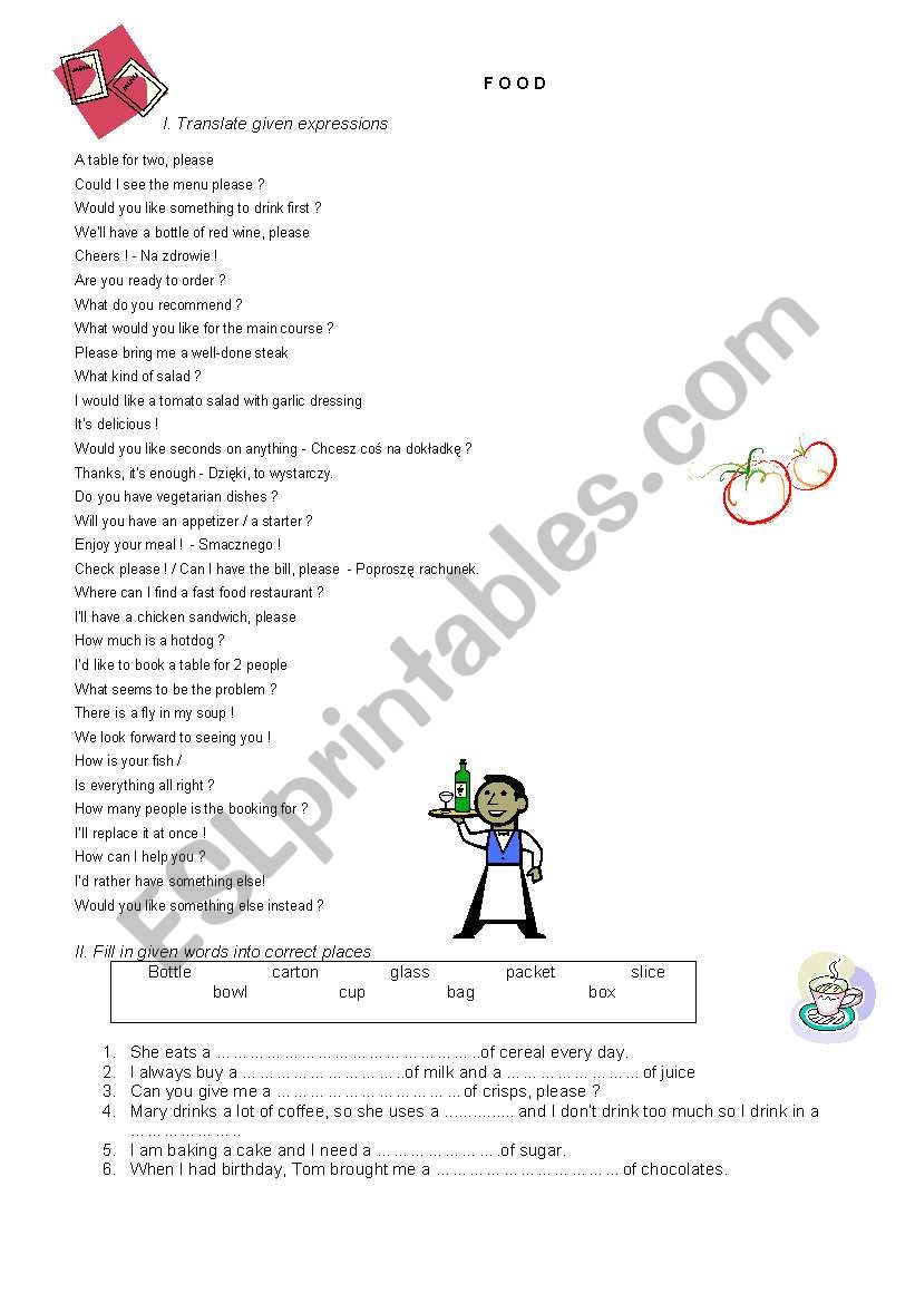 Revision of food vocabulary worksheet