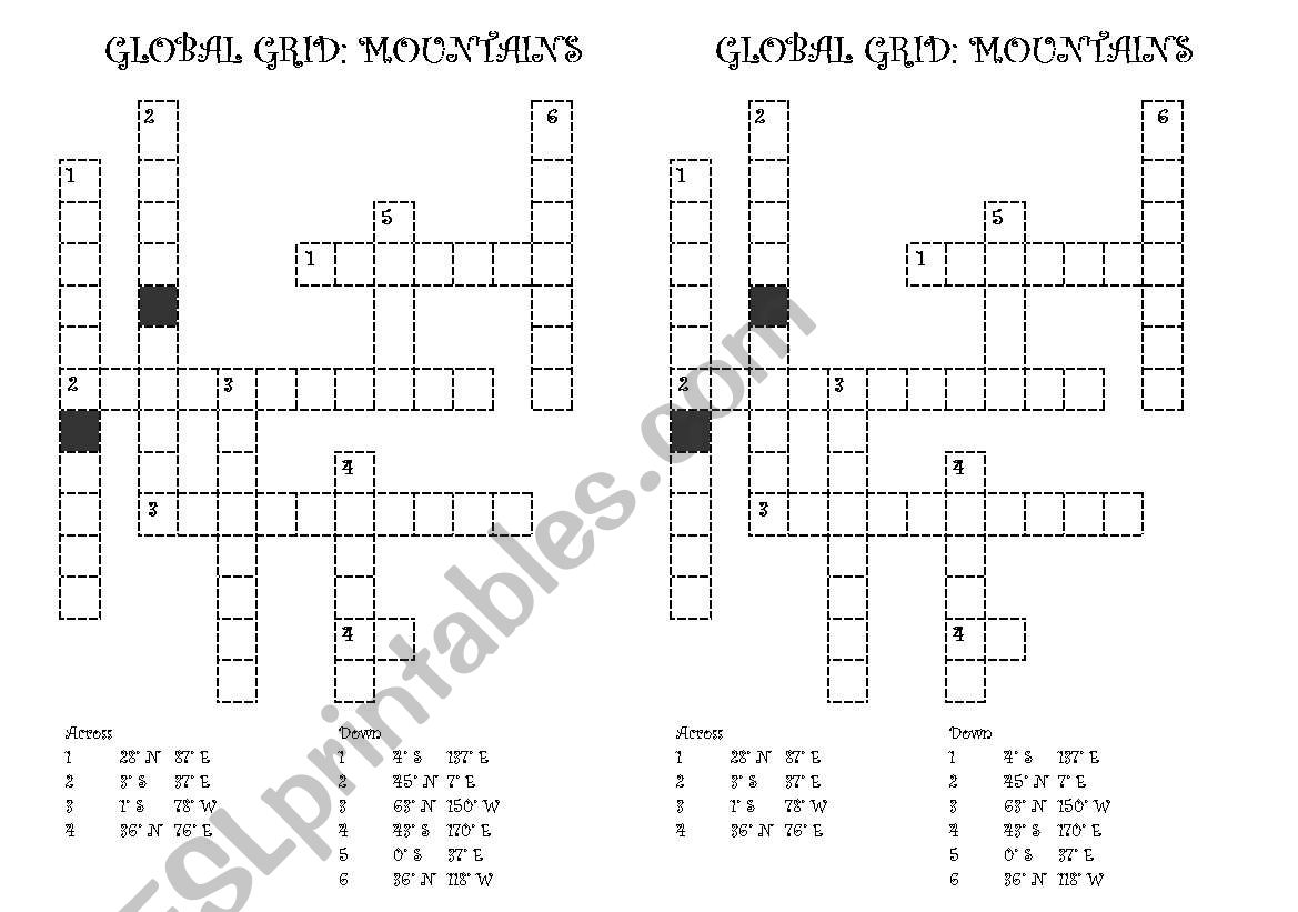 Global grid Crossword Puzzle worksheet