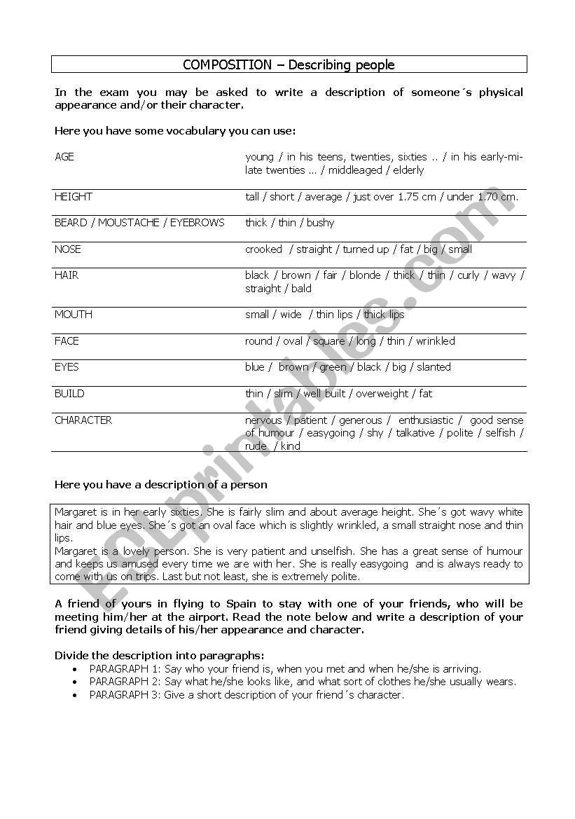 describing people composition worksheet