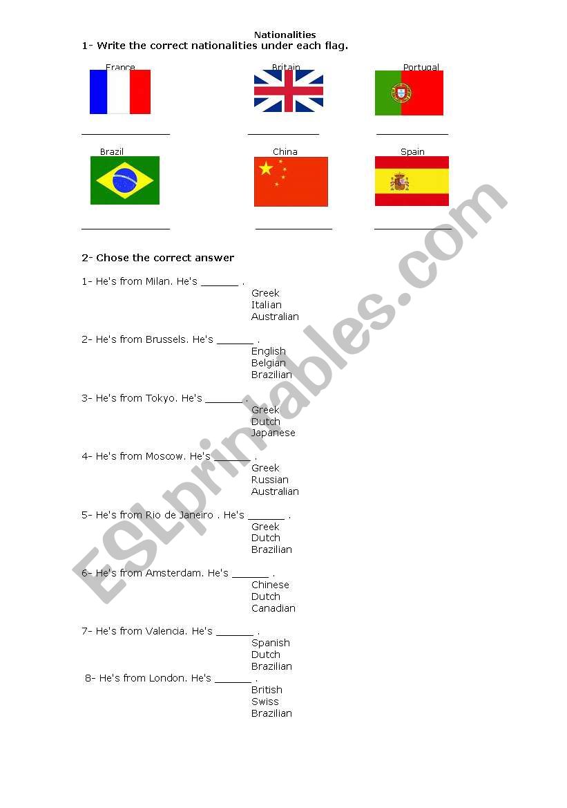 nationalities worksheet