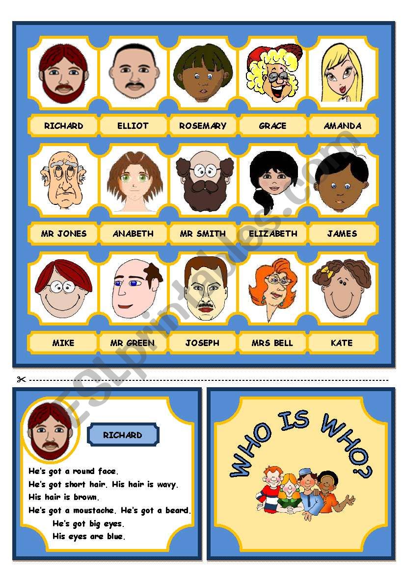 WHO IS WHO? GAME (PART ONE) - ESL worksheet by xani