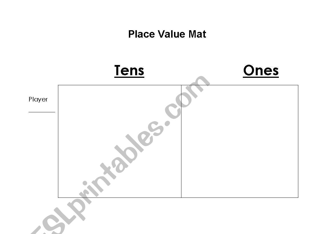 English Worksheets Place Value Mat Tens And Ones