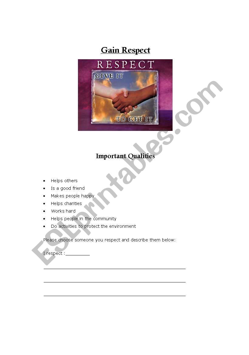 Gain RESPECT worksheet