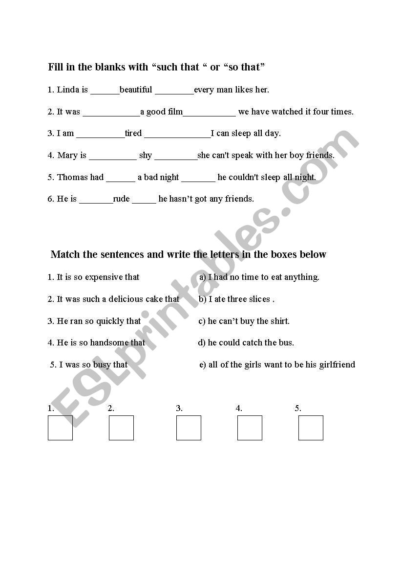 English worksheets: so.. that or such ... that
