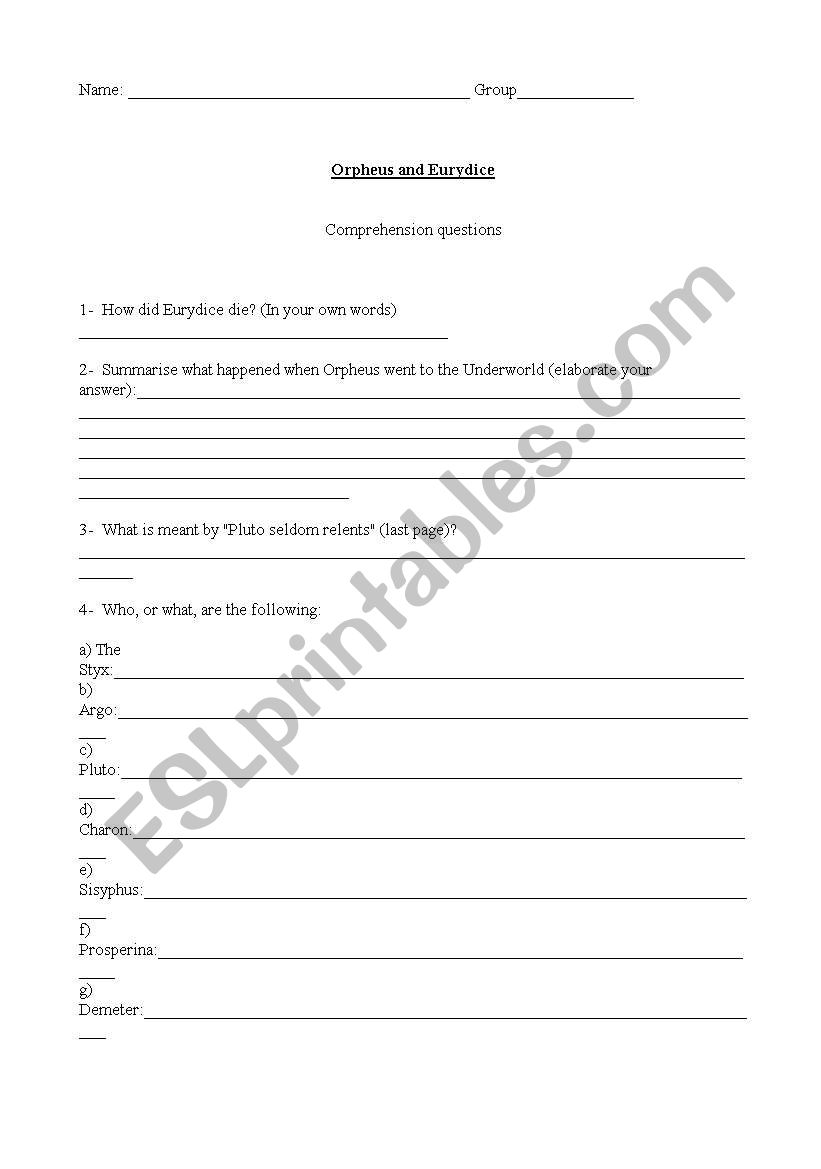 Written comprehension worksheet