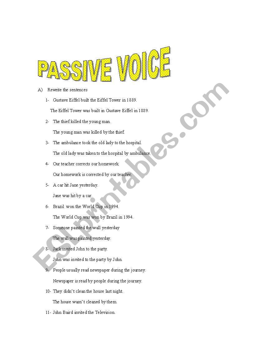 Simple-Past passive exercises worksheet