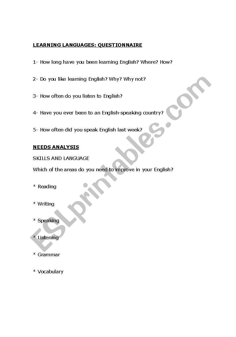 Learning Languages worksheet