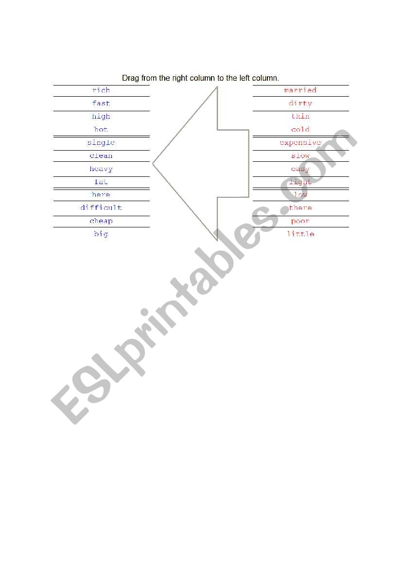 Opposites worksheet