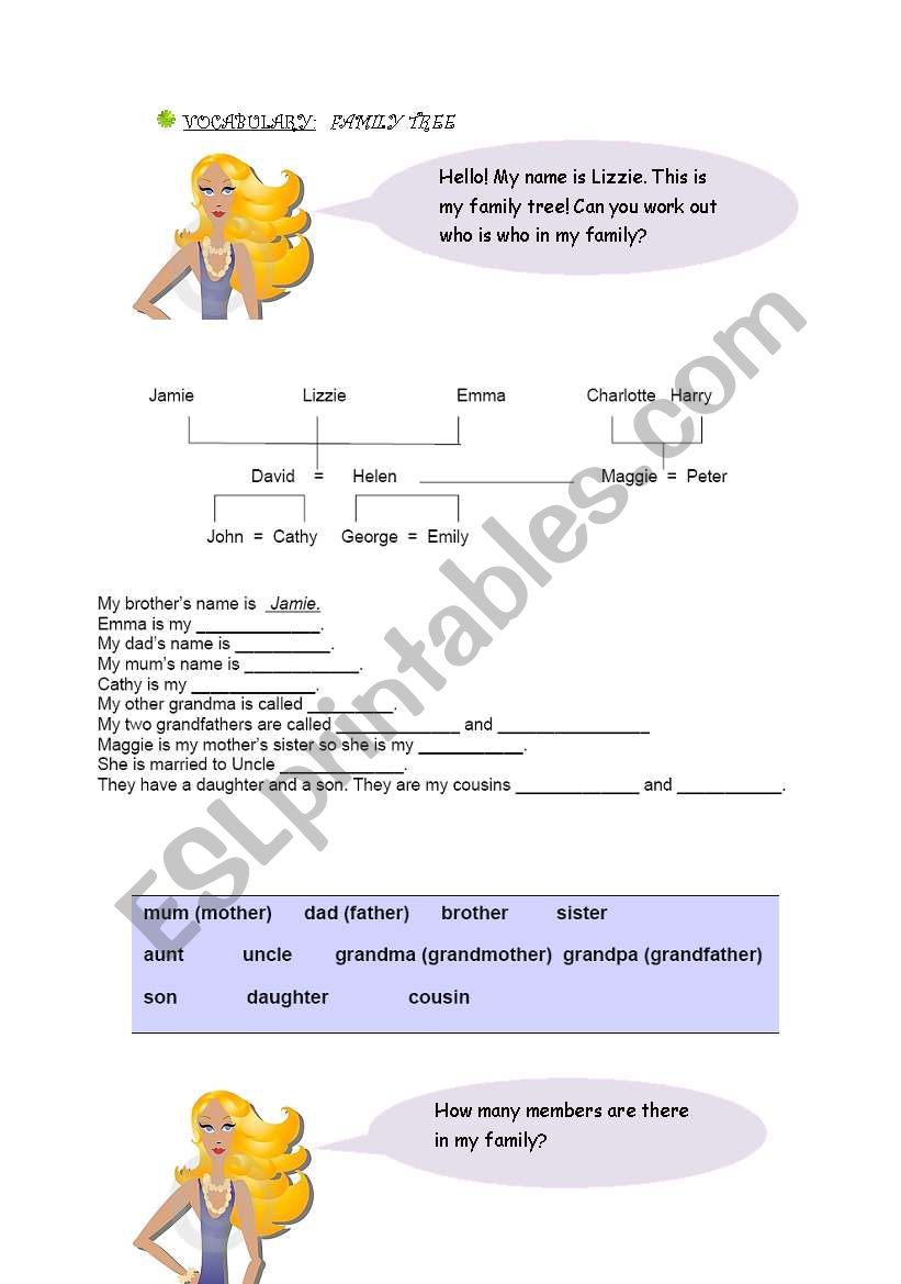 Family tree vocabulary worksheet