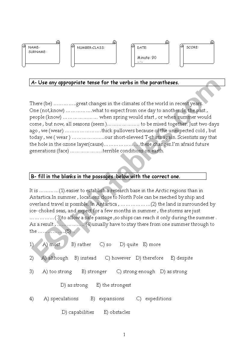 an example of exam worksheet