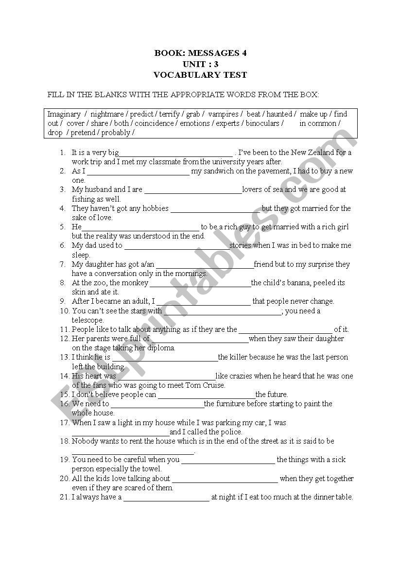 general vocabulary  worksheet