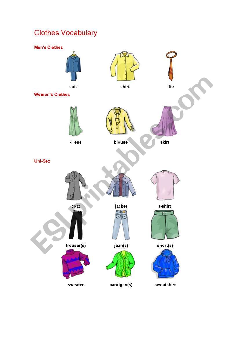 CLOTHES VOCABULARY worksheet