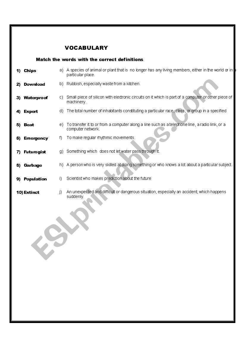 MATCHING ACTIVITY worksheet