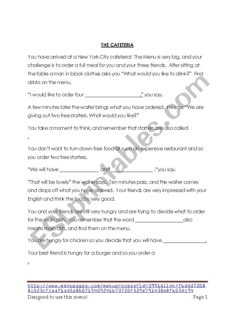 The Cafeteria  worksheet