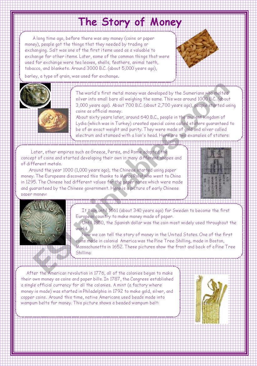 The Story Of Money ESL Worksheet By Venezia