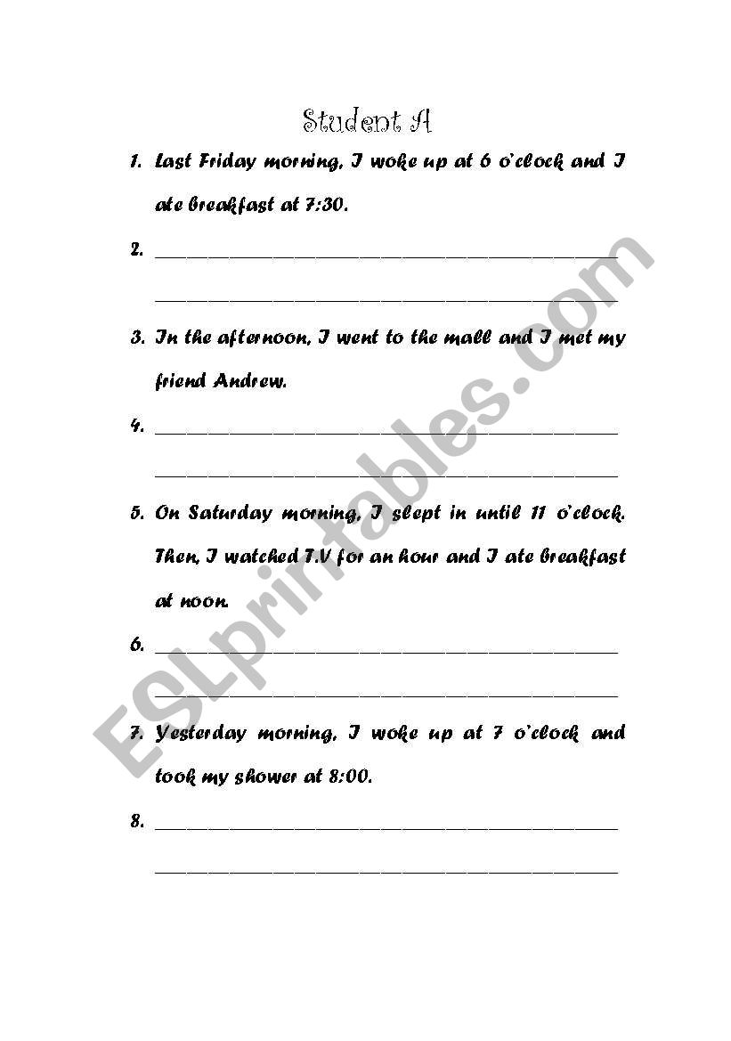 Split Dictation - Simple Past worksheet