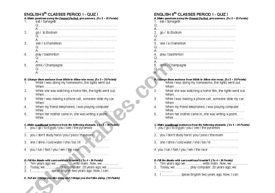 general exercises worksheet