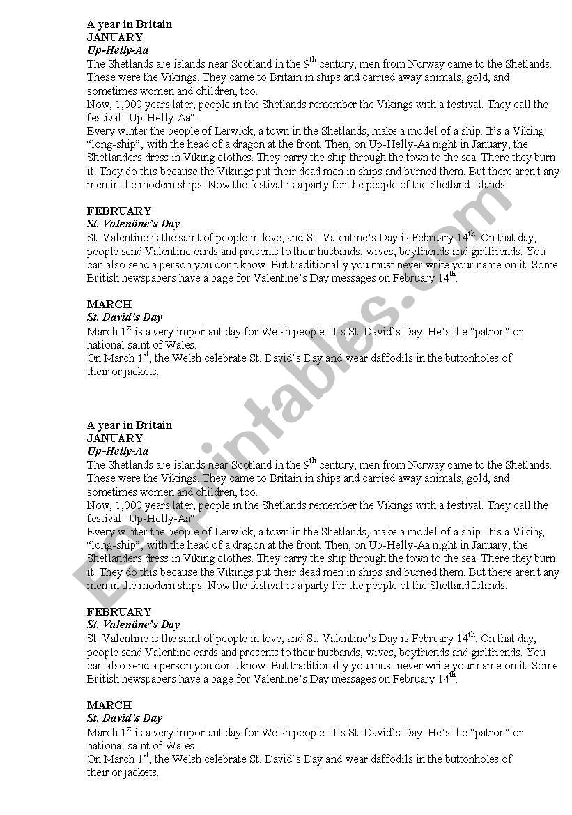 english holidays worksheet