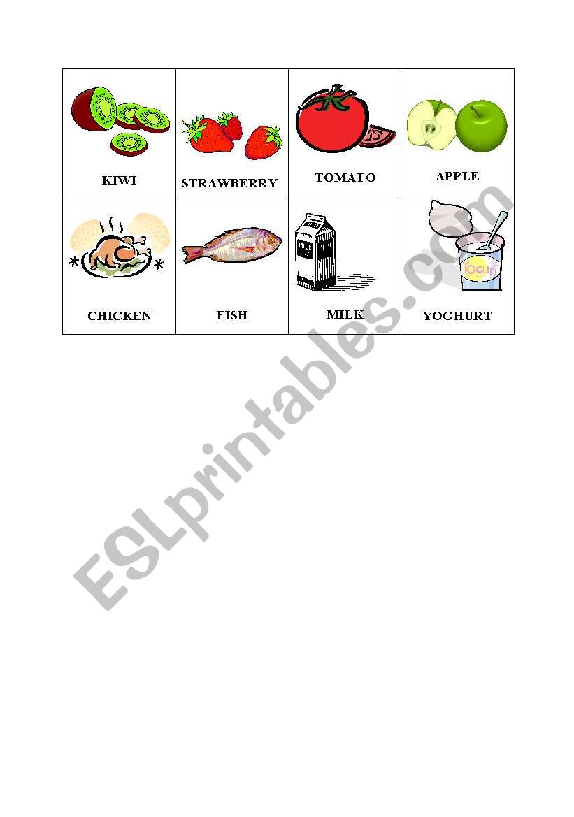 food 1 memory cards worksheet