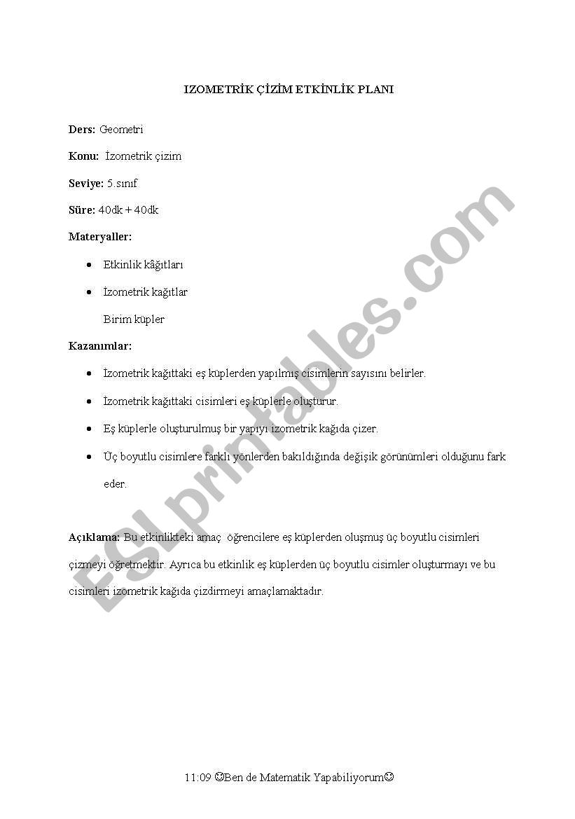 izometrik cizim worksheet