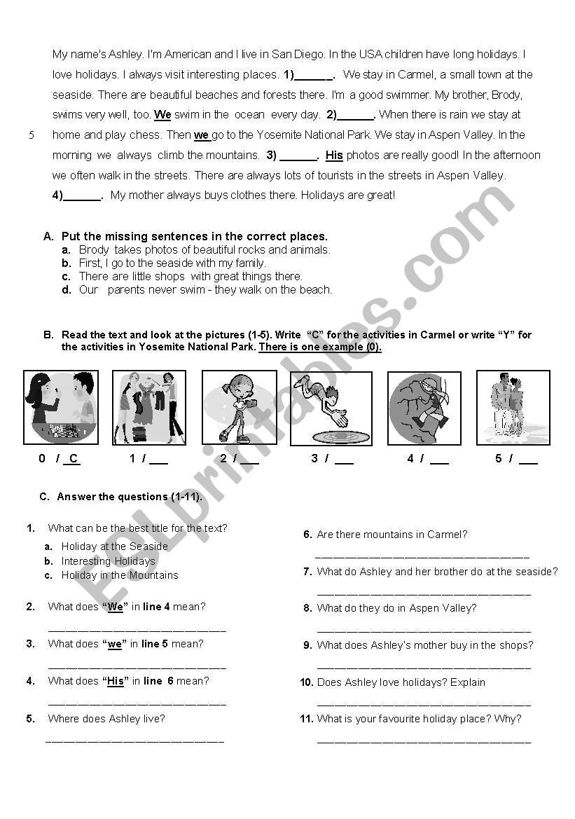 READING - (about one´s holidays) - ESL worksheet by frezya