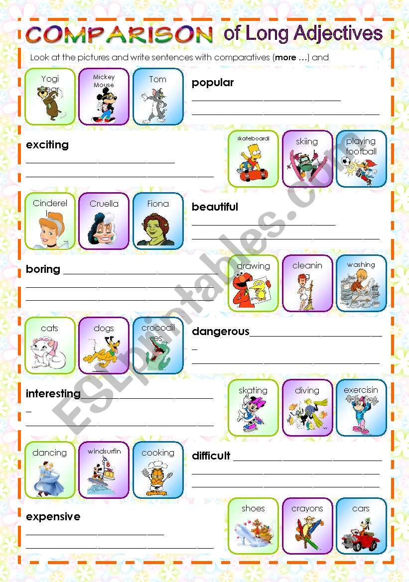 COMPARISON OF LONG ADJECTIVES ESL Worksheet By Jecika