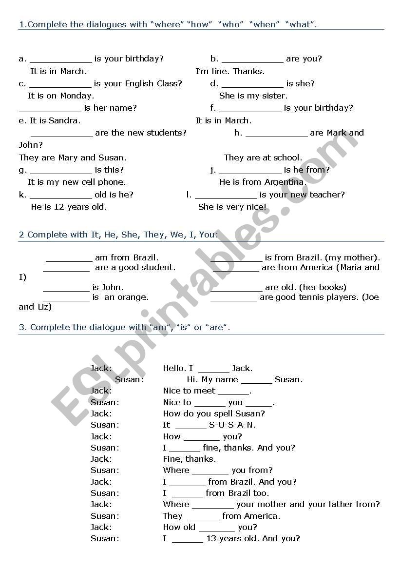 Verb to be review worksheet
