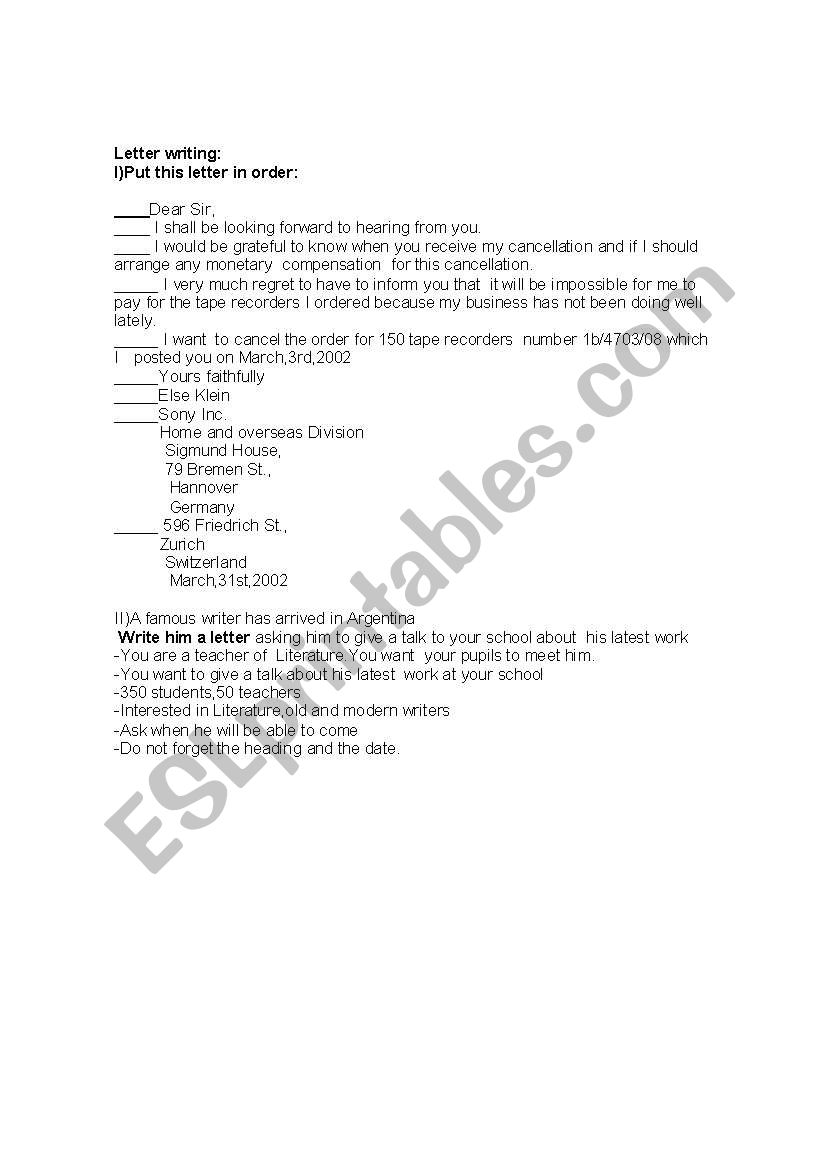 Formal letter worksheet