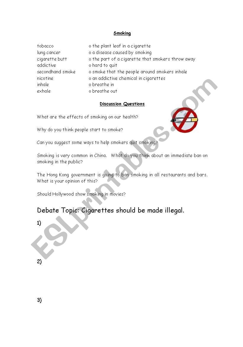 Smoking worksheet