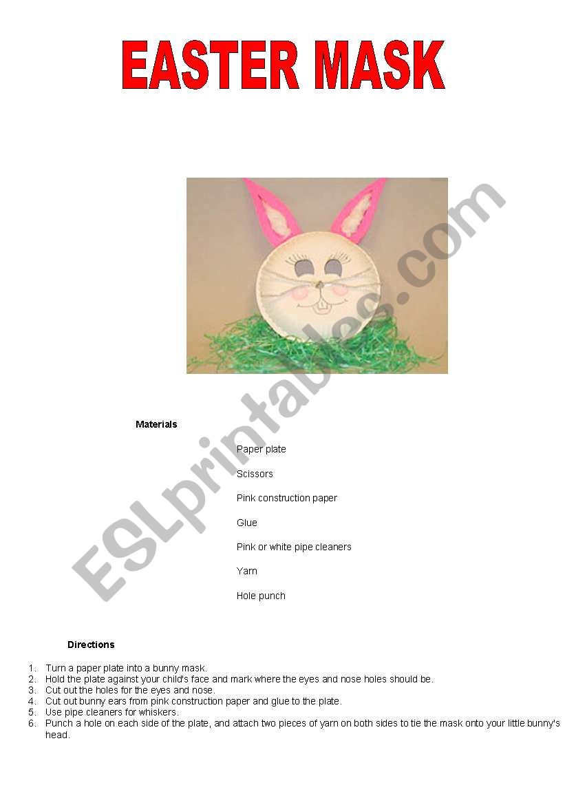 EASTER MASK worksheet