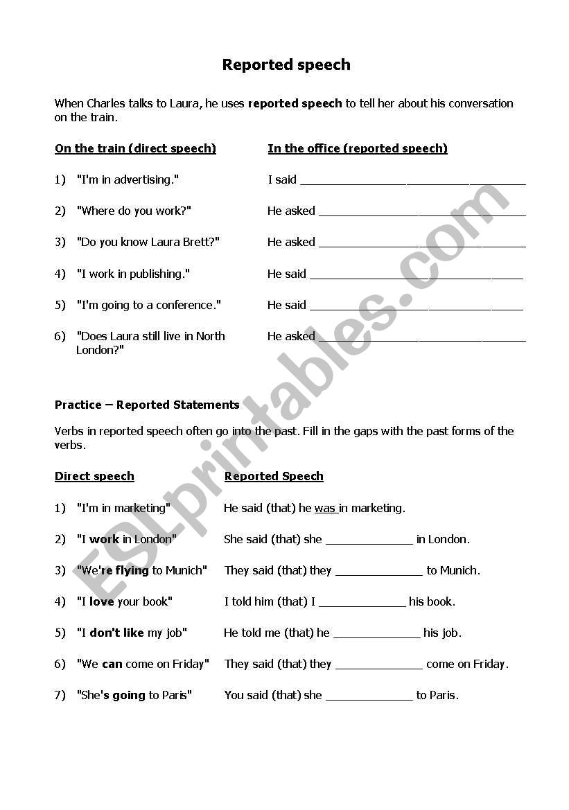 Reported Speech worksheet