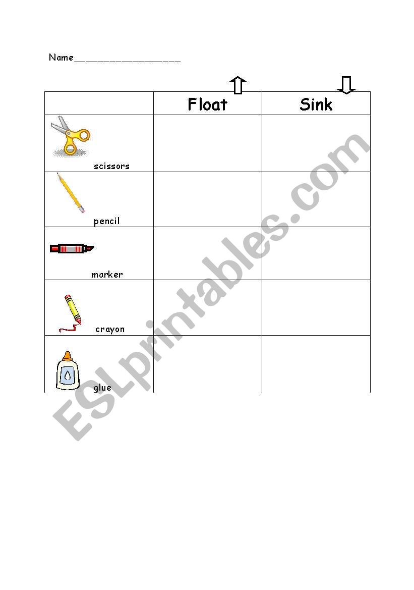 Sink or Float worksheet
