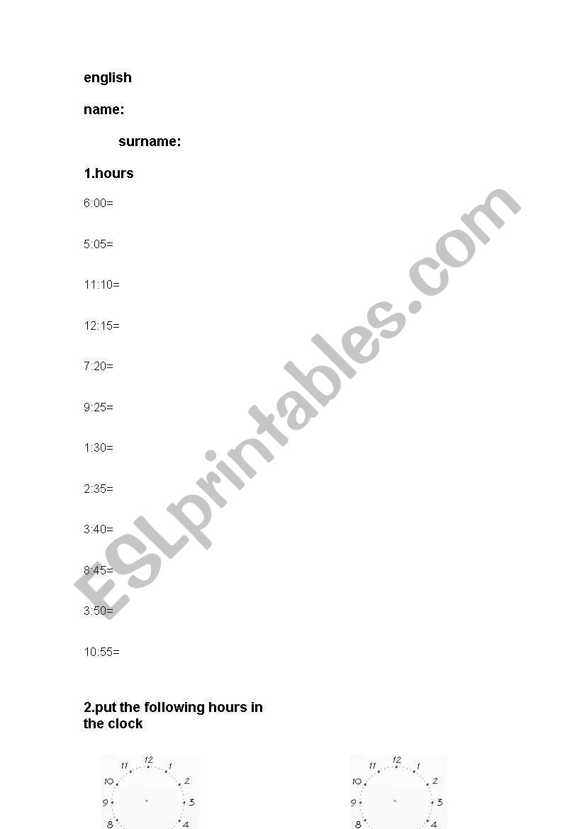 hours worksheet