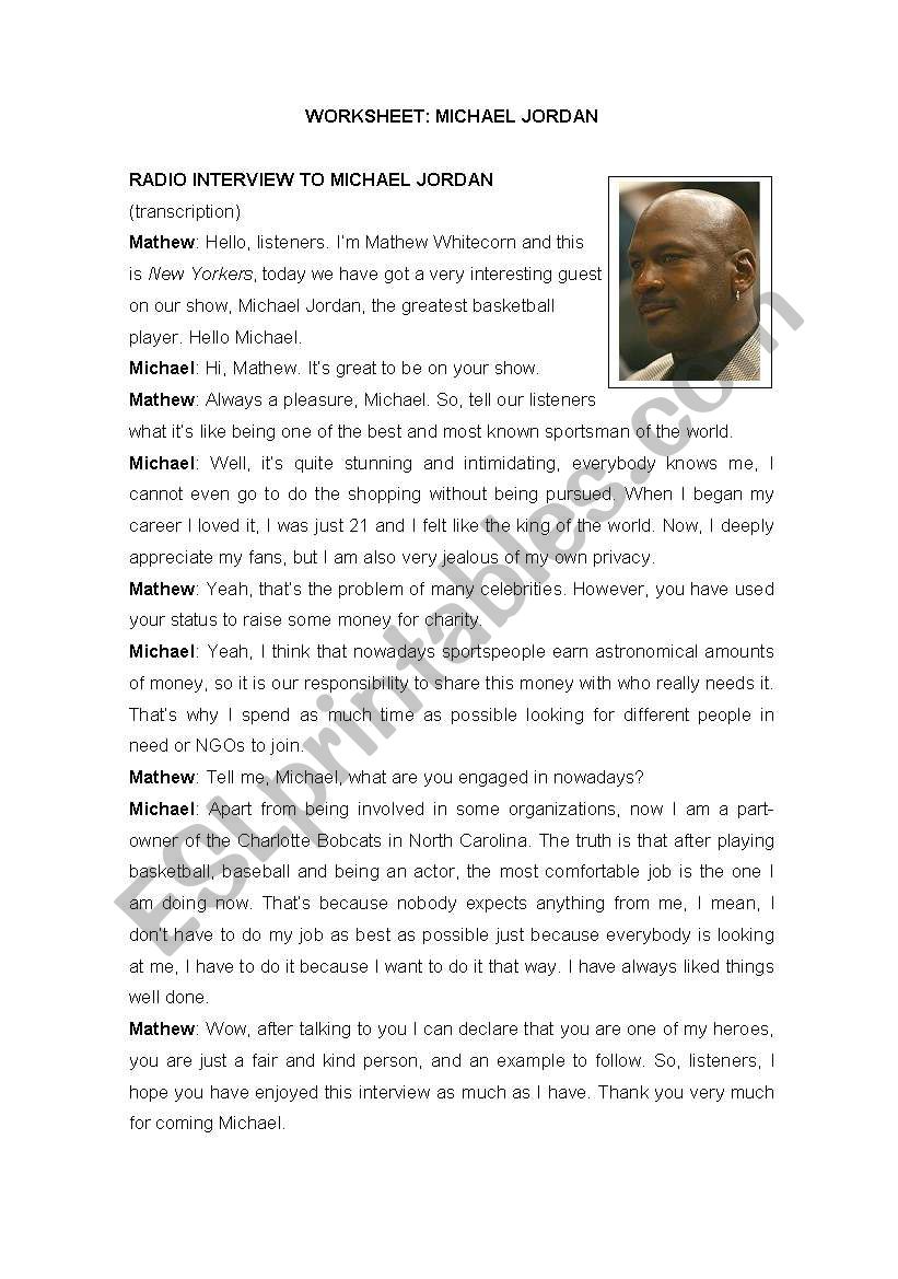 Michael Jordan interview worksheet