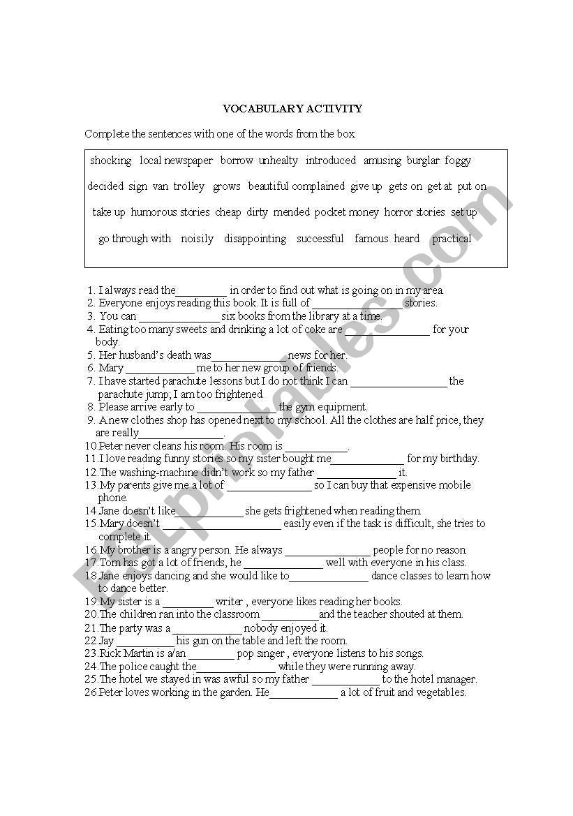 vocabulary activity worksheet