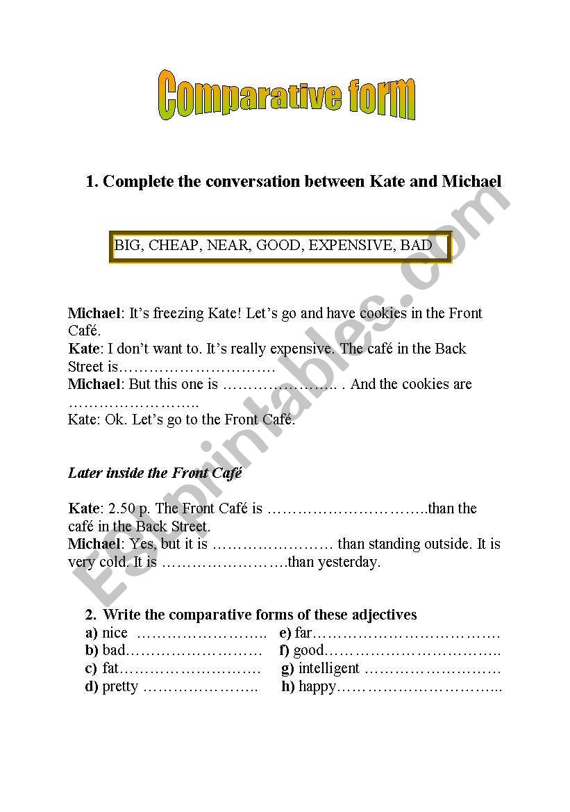 COMPERATIVE FORM worksheet