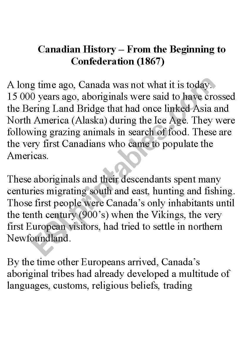 Canadian History - A Brief Snapshot from Beginning to Confederation