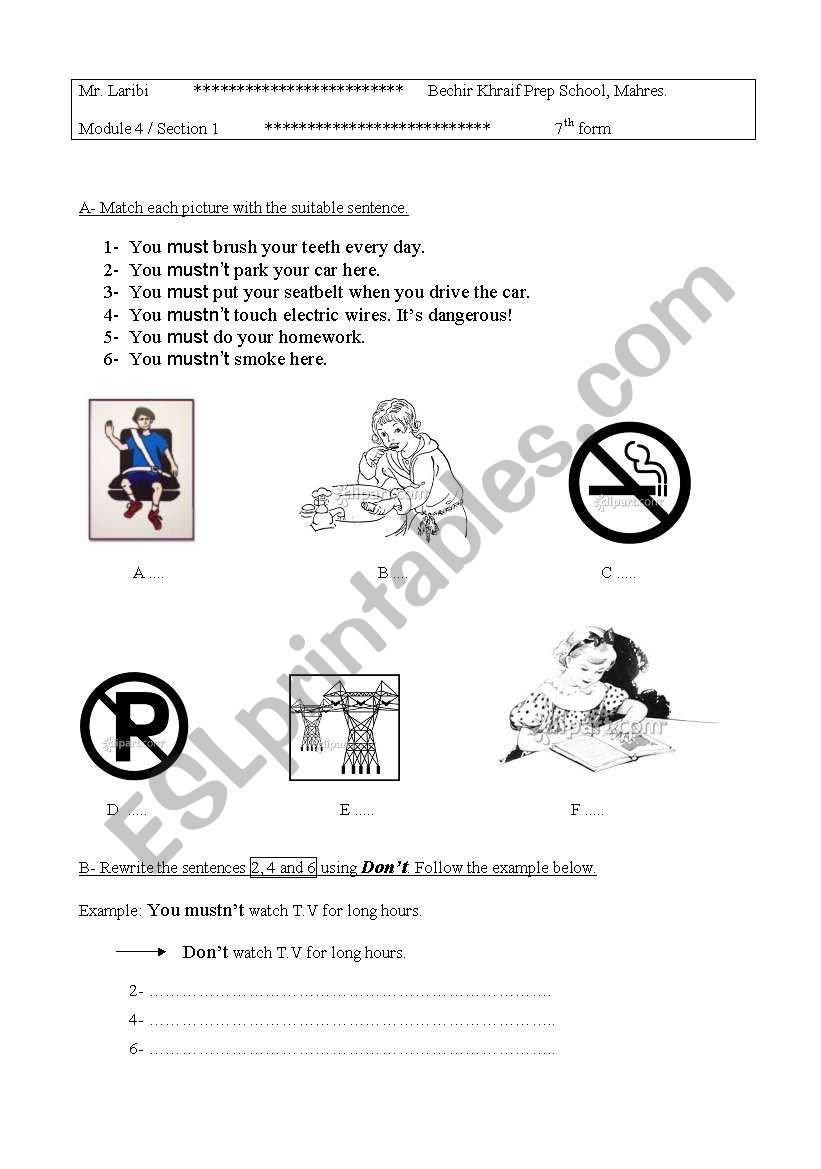 must mustn´t - ESL worksheet by balot27