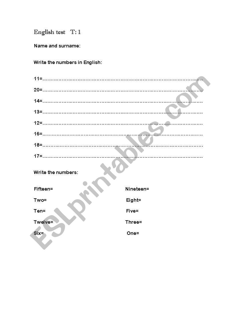 English tests worksheet